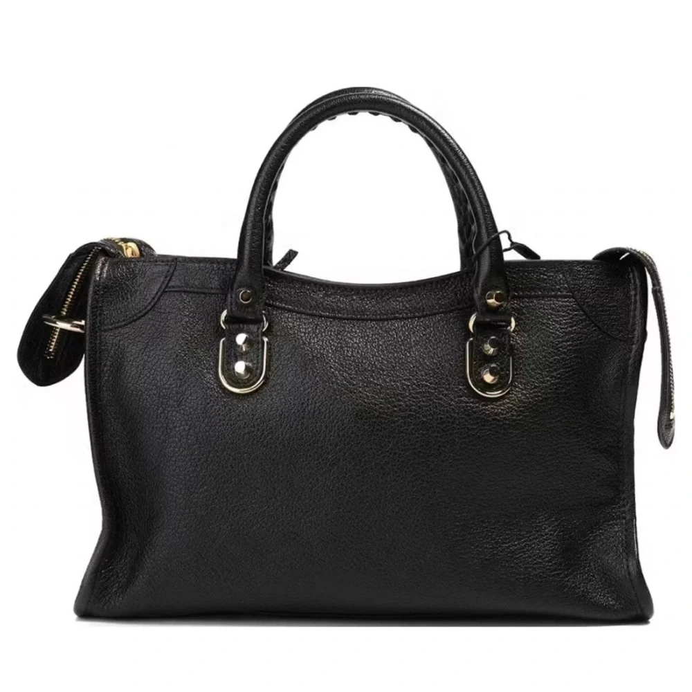 Auth Balenciaga Medium City Bag Black Gold Metallic Edge Chèvre leather LIKE NEW - Picture 6 of 11